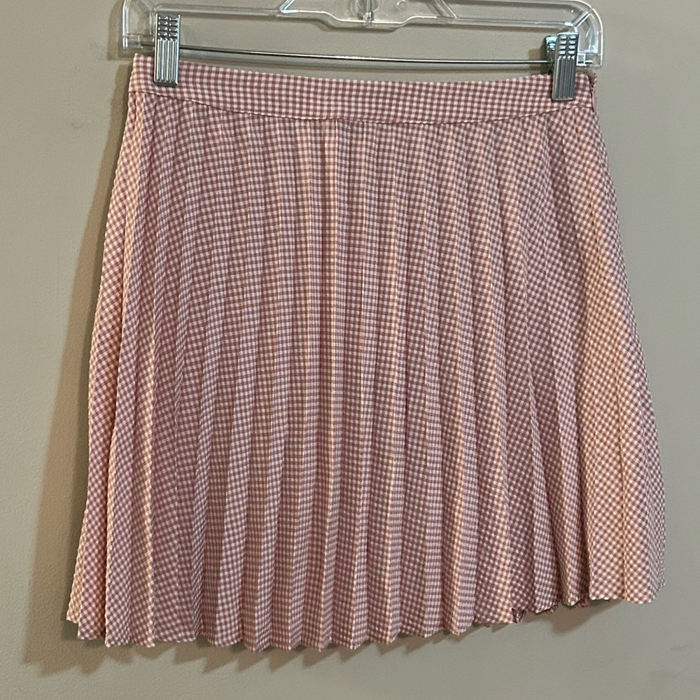 NEW Cloud Ten Pink & White Check Pleated Mini Skirt Side Zip Misses Size Medium